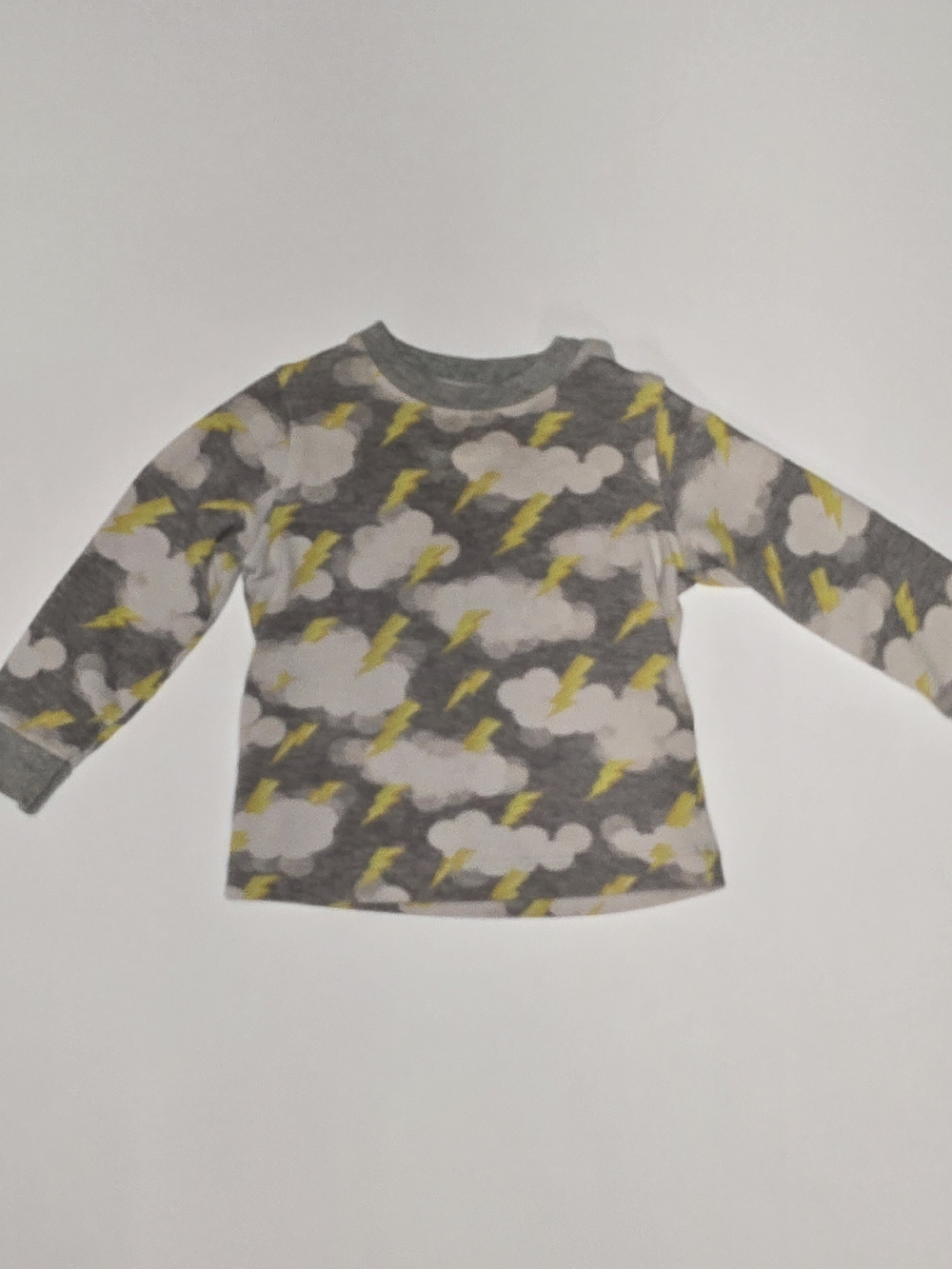 Gucci Gray Long-Sleeve Tee with White Clouds & Yellow Lightning